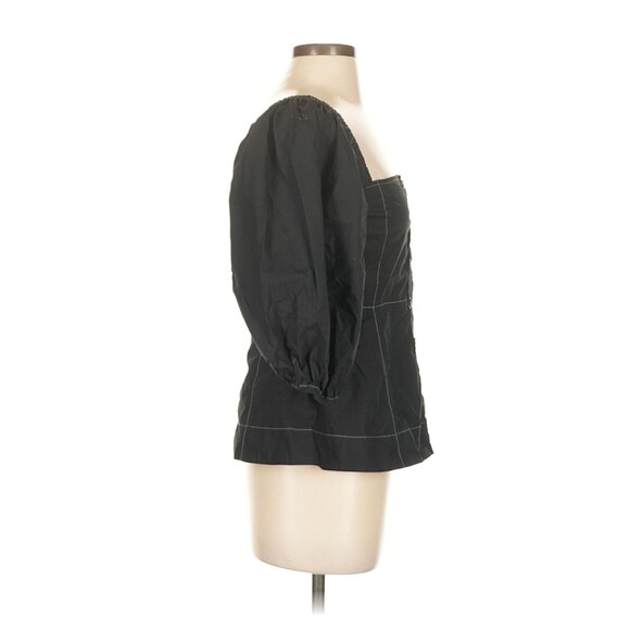 Ganni Slate Top Black Puff Sleeves Size 36 Button Front Blouse %100 Cotton - Picture 8 of 9